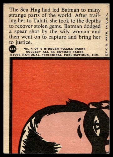 1966 Topps Batman #14A Danger in the Depths Red Bat Puzzle Back VG-VGEX Crease - Picture 2 of 2