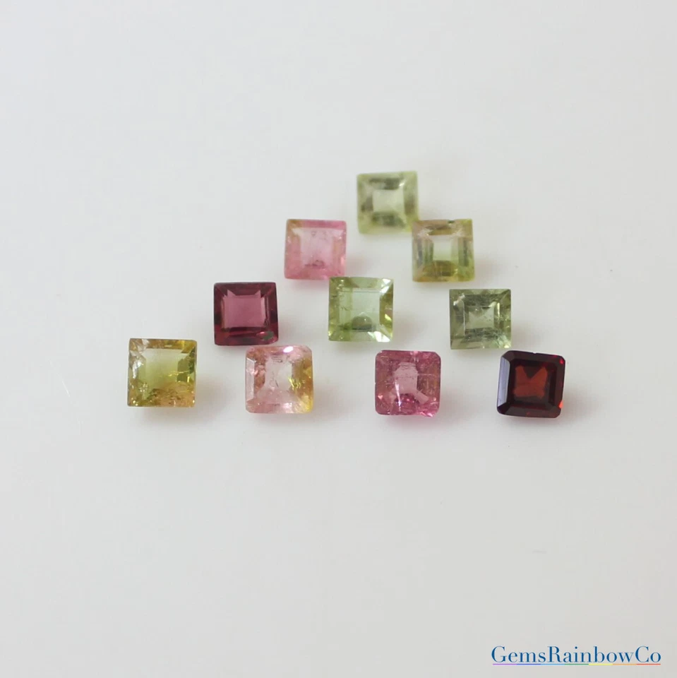 Tourmaline Multi-Colour Square Faceted Loose gemstone 3mm, 4mm, 5mm, and 7mm - Image 2 of 4