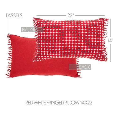Gallen Red White PILLOW Fringed 14X22 Whtie Cross Stitch Country Cottage VHC - Picture 4 of 5