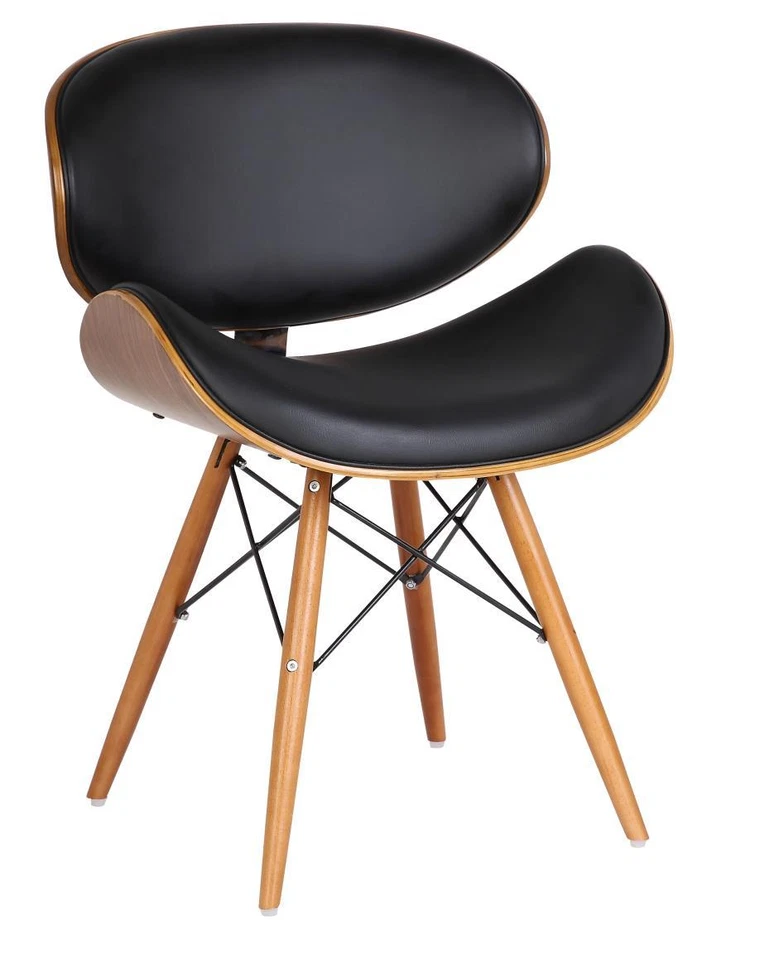 Dining Office Chair Retro Faux Leather Eiffel  Wooden  Legs Walnut Finish - Image 2 of 4