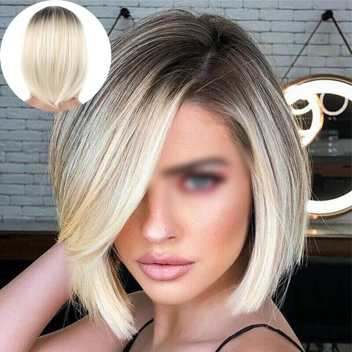 Natural Short Bob Wigs Straight Human Hair Wig with Bangs For Women Real Daily - Picture 3 of 12
