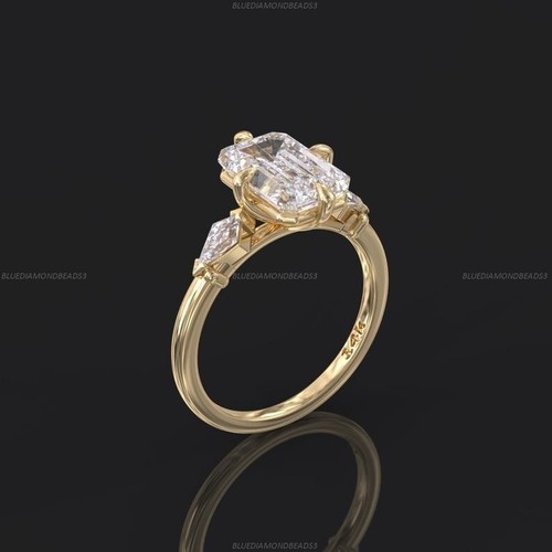 Moissanit Diamant Kathedrale Art Deco Jubiläumsring für Mädchen 14 Karat Gold - Bild 3 von 4