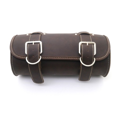 Motorcycle Dark Brown PU Leather Saddlebag Round Barrel Saddle Tool Bag - Imagen 3 de 9
