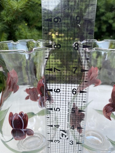 Vintage Pair of Hand Painted Floral Clear Glass Vases 8" tall - Bild 6 von 11