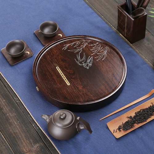Luxury Ebony Wooden Kung Fu Gongfu Tea Tray Serving Table Drain Plate For 2 Man - Picture 4 of 10