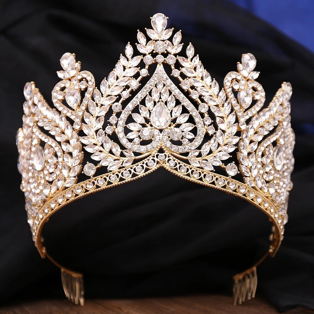 Queen of Spades, Blue Crystal Crown, Gold Comb Crown, Pageant Crown, XL Size Queen of Spades, Blue Crystal Crown, Gold Comb Crown  main image 3
