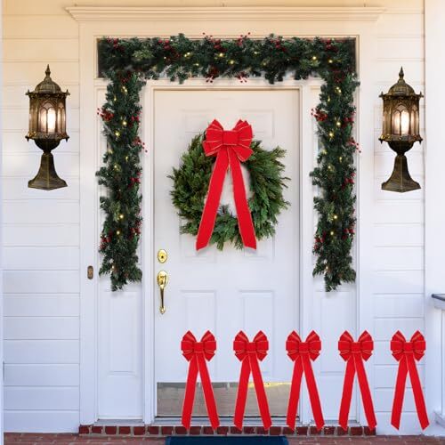 9 Feet Prelit Artificial Christmas Garland with Lights and 5 Red Christmas - Picture 8 of 8
