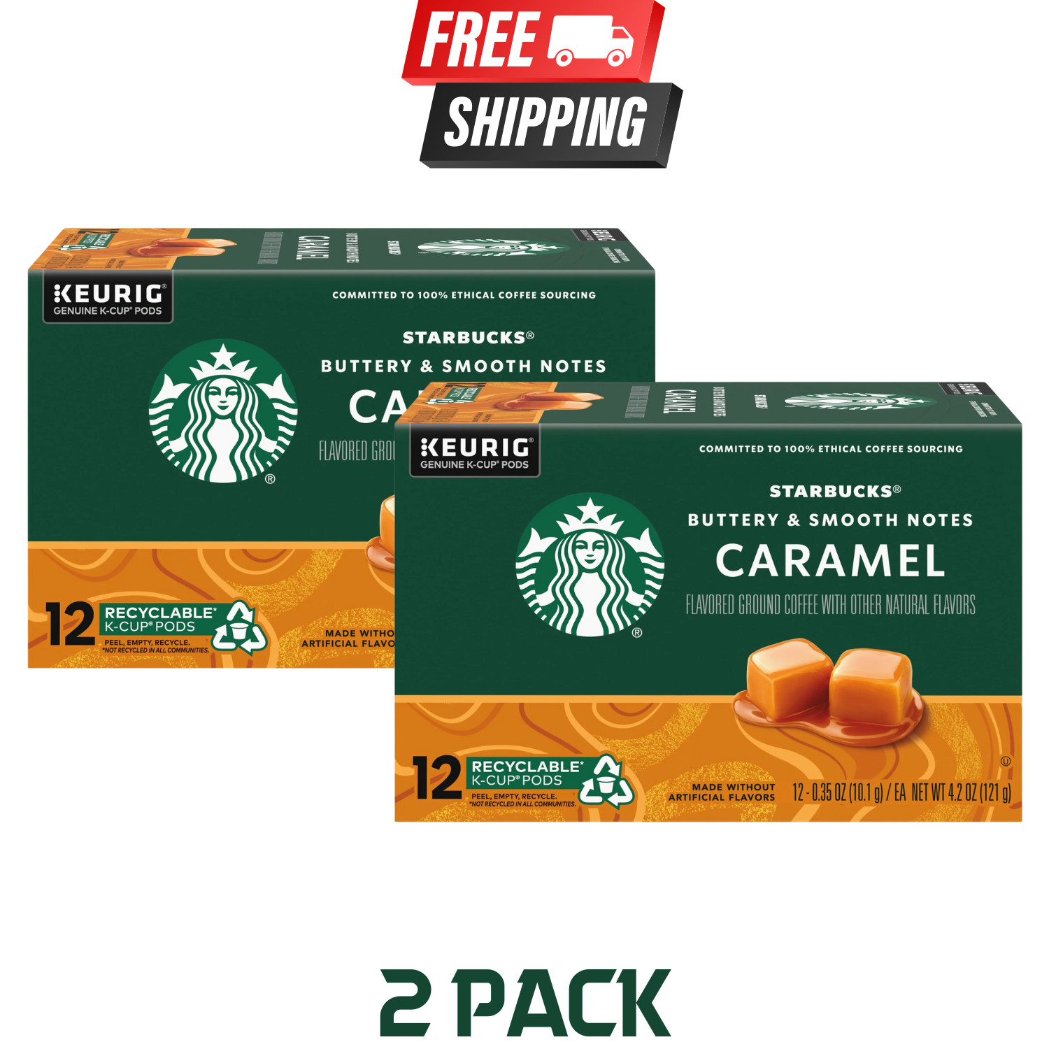 2Packs-Starbucks Caramel Medium Roast Coffee Keurig K-Cup Si