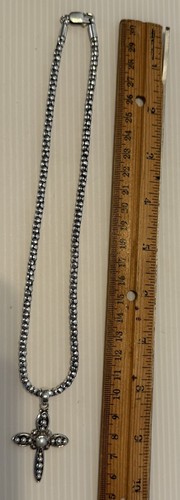 SILPADA STERLING SILVER 925 POPCORN CHAIN NECKLACE 17” & Pearl Cross 22.3G - Picture 8 of 9