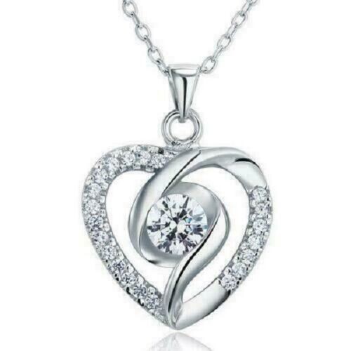 1Ct Round Cut Diamond Heart Shape Pendant Necklace 14K White Gold Finish Chain - Imagen 3 de 3