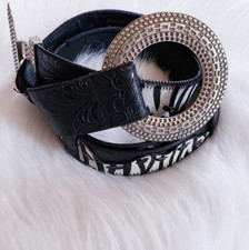 Genuine Leather Zebra Pattern Western Belt Silver Patterned Size ML