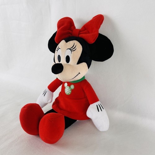 Minnie Mouse Disney Christmas Plush Doll, Red Green Scarf Bow - Picture 3 of 9