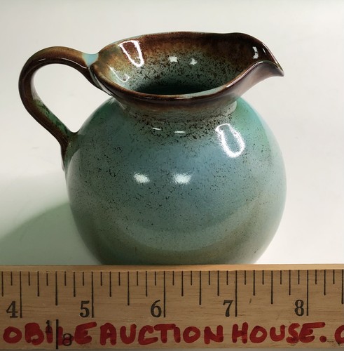 MCM Mid Century Modern NICODEMUS POTTERY CREAMER Pitcher Turquoise Brown Glaze - Picture 8 of 13
