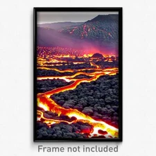Pixel Art Poster - Attractive Lava Fields (8 Bit Psychedelic Video Game Print)