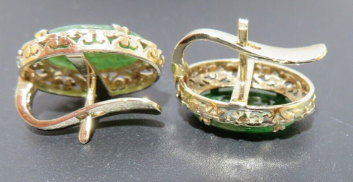 14K YG PAIR OF OVAL JADE HUGGIE EARRINGS 5.00 grams (A17837-3) - Picture 3 of 10