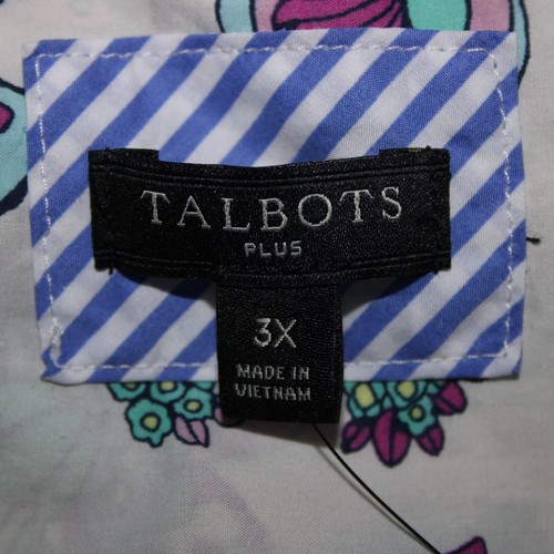 Talbots NEW $60 Sz 3X White Purple Multi Color Floral Button 100% Cotton Top - Picture 10 of 21