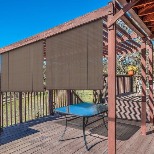 Brown Roll up Shade Roller Curtain For Patio Porch Pergola Balcony Yard Outdoor - Picture 2 of 10