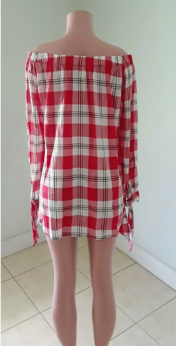 Women's Plaid Plus off the shoulder 100% Rayon Top - Picture 7 of 8