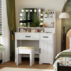 Vanity Desk with Mirror and Led Lights Vanity Desk with Power Outlet