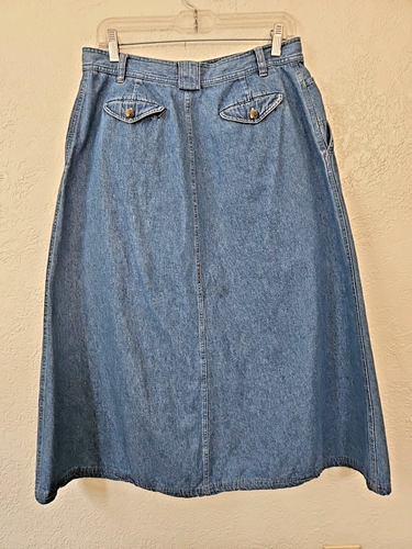 Vintage L.L.Bean Gr. 14 Denim A-Linie Maxirock Taschen, Medium Wash, bescheiden - Bild 6 von 12