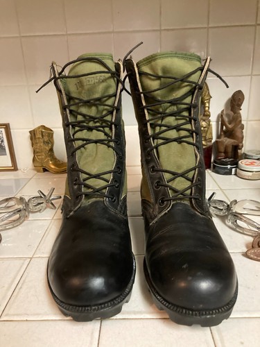ROSEARCH Vintage Camo & Black Leather Lace Up USA Camouflage Military Boots 11 R - Picture 6 of 21