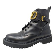 Valentino Vlogo Combat Boots Lace-up Lug Sole Chunky Booties Black Leather 38