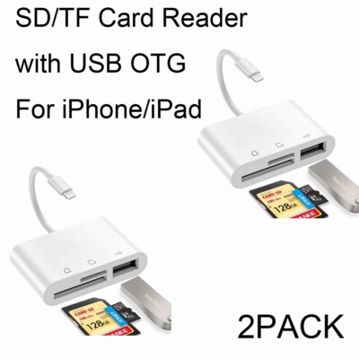 2PACK SD TF Card Reader for iPhone, Memory card reader with Usb Camera Adapter