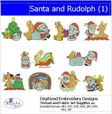 Embroidery Design Set - Santa and Rudolph(1) -10 Designs - 8 Formats - USB Stick