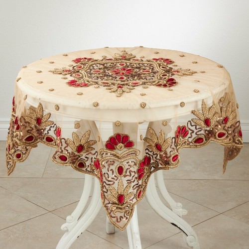 Beaded Tablecloth India Handcrafted Elegant Designer Table Linen Set 4 pcs - Picture 13 of 29