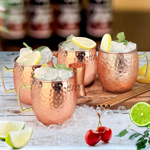 Moscow Mule Mugs Copper Mule Cup Kit 18oz Set of 4 with Handle Large Copper H... - Picture 2 of 6
