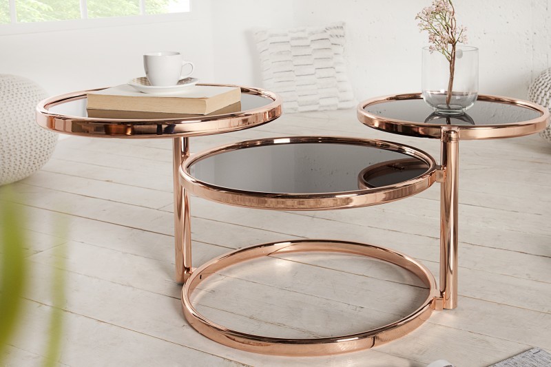 Designer Round Coffee Table Copper Black Side Table REPRO Art Deco NEW