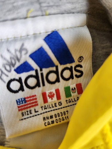 Vintage Adidas Herren Windbreaker Jacke gelb schwarz Streifen Baumwolle gefüttert Hoodie LARGE - Bild 9 von 20