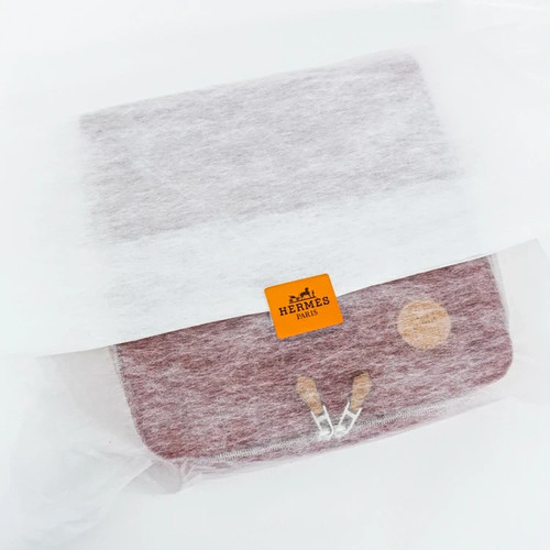 HERMES Paddock Pouch Lana Cashmere Terracotta Quadrato Portagioie Viaggio NM - Foto 9 di 9