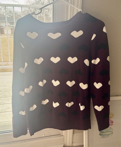 CHARTER CLUB Women's Cotton Pullover Sweater Long Sleeve Heart Multicolor Size L - Picture 1 of 3