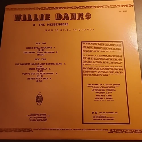 Willie Banks & The Messengers God Is Still In Charge Black Label Records Gospel - Picture 2 of 4