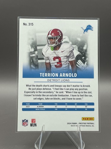 TERRION ARNOLD (RC) Rookie Card #315 2024 Prestige Alabama Crimson Tide-Lions - Bild 2 von 4