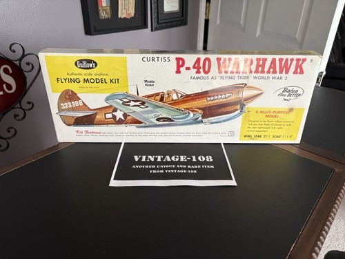 NOS Vintage Guillow's Curtiss p-40 WARHAWK Flying Tiger Model Plane Kit Sealed! - Picture 2 of 7