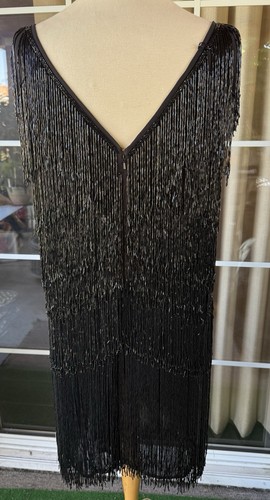 Mini abito ASOS Design Curve nero con frange taglia 16 $219 nuovo con etichette - Foto 5 di 8