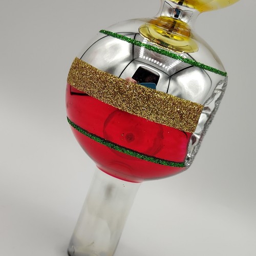 13" Glass Finial Tree Topper Colorful Striped Retro Style Double Ball Indents - Picture 8 of 8