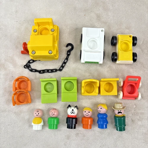 Vintage Little Pepole Lot Of 16 Items Chairs, Cars, Crane, Kids, Mom, Cowboy,Dog