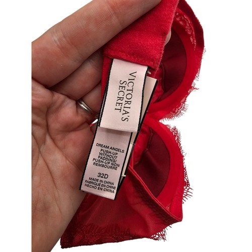 Victorias Secret Dream Angels Sz 32D Push Up Without Padding Bra Red Lace NEW - Picture 4 of 5
