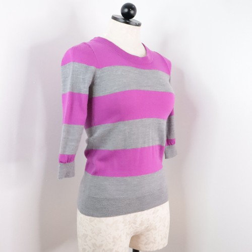 J.Crew Women's XXS Purple & Gray Stripe Merino Wool Casual Knit Sweater - Picture 2 of 6