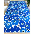 Marimekko Unikko Tablecloth, Blue Poppy print Curtain Panel, Floral Table Cover