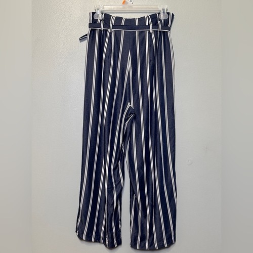 Express Marineblau & weiß Nadelstreifen weites Bein Popeline Hose hoher Bund Größe 6 - Bild 3 von 8