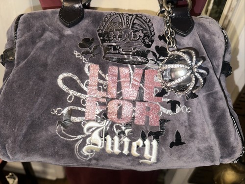 Vintage Grey Juicy Couture Purse Handbag Satchel Bag Live For Juicy Velour Y2K - Picture 3 of 23