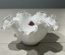 VINTAGE FENTON SILVER CREST RUFFLED EDGE MILK GLASS BOWL