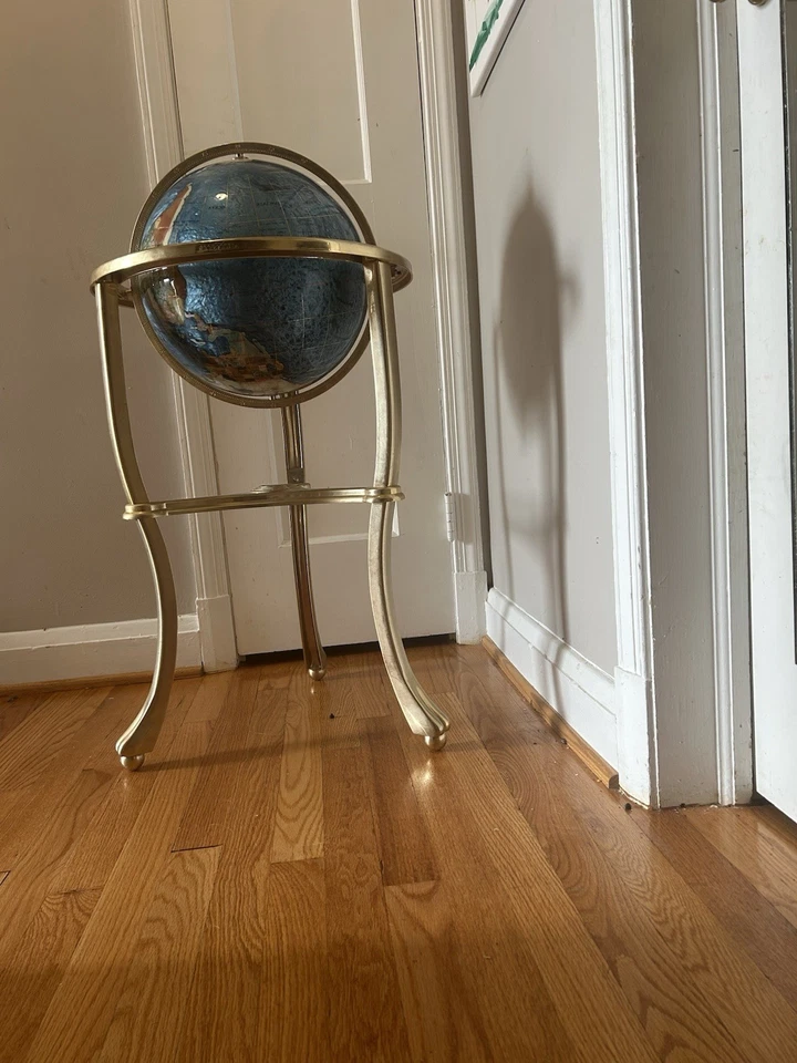 Alexander Kalifano Piso Alto Mundo Piedras Preciosas Globo Grande Soporte de Latón Foto 3 de 4