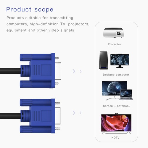 x100 VGA Cable SVGA 3m 15 Pin PC Computer Monitor LCD Extension Male to Male - Afbeelding 3 van 13