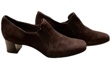 Munro American Dark Brown Suede Cloth Slip On Pant Shoe SZ 7.5M MADE IN USA