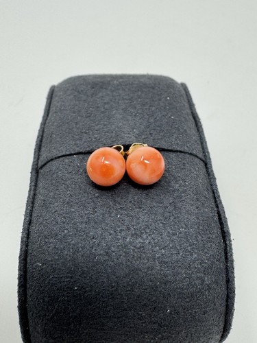 Coral Earrings 14k Yellow Gold 8mm Balls - Picture 2 of 2
